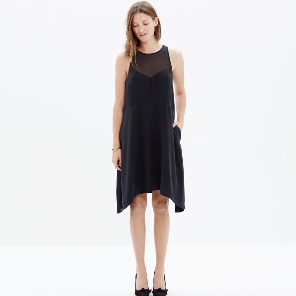 Madewell Silk Parker Dress. Black.